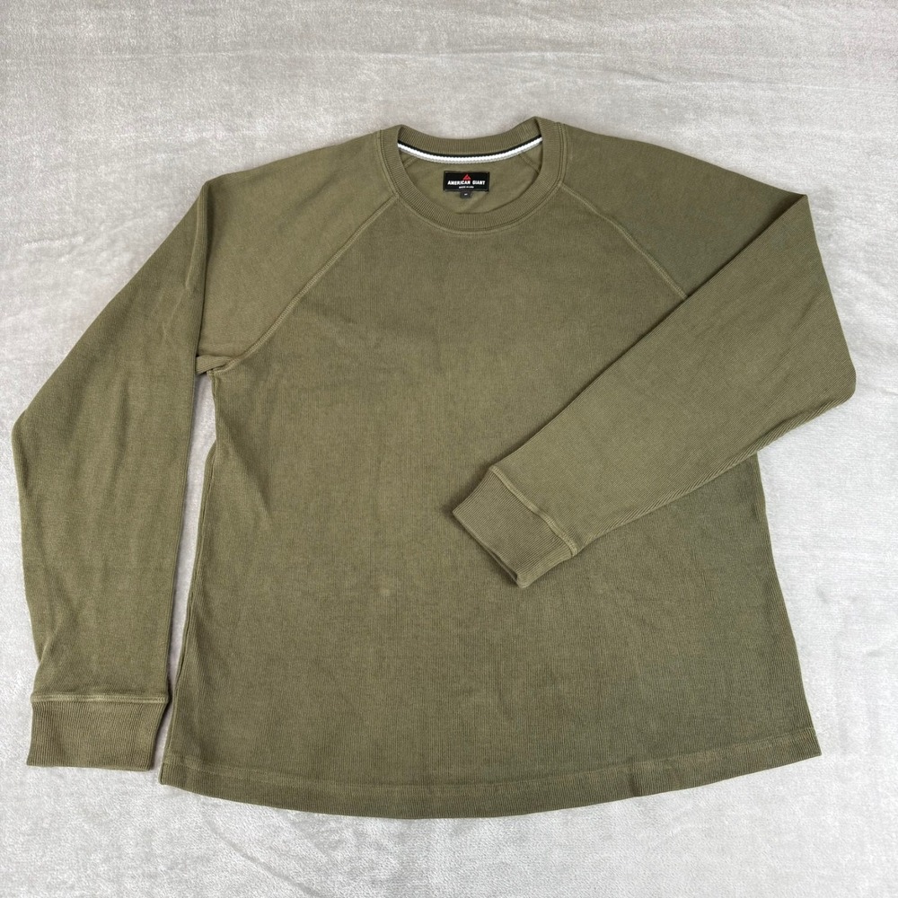 American Giant French Rib Crew Sweatshirt Mens Medium Olive Raglan $100 USA NWOT